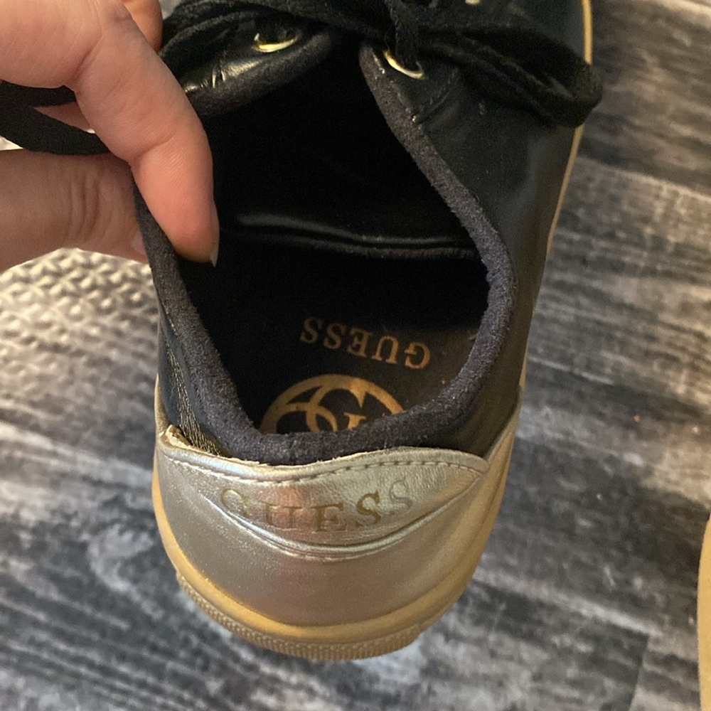 Guess Sneakers Black and Gold black shoe laces. Sz 7.5 Gold sole - Picture 5 of 5